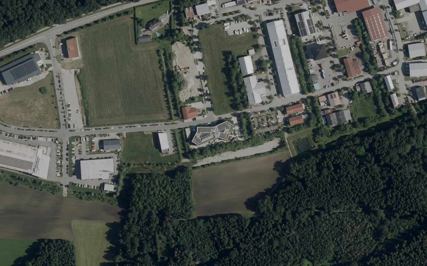 Aerial view of the CADFEM building at Am Schammacher Feld 37, Grafing bei Muenchen
