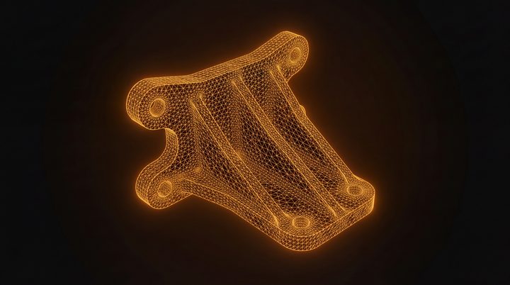 Wireframe FEM mesh of a mechanical bracket