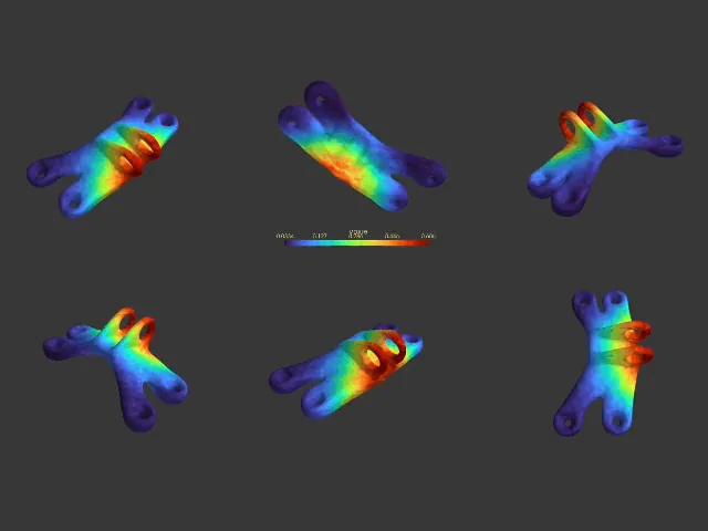 Generated bracket variants with their predicted stress fields